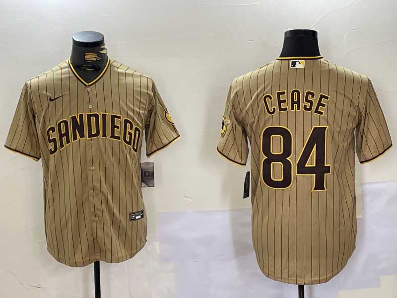 Men%27s San Diego Padres #84 Dylan Cease Khaki Team Logo Stitched Cool Base Nike Jersey